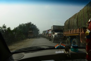 1 mile line of trucks waiting to get into Nepal